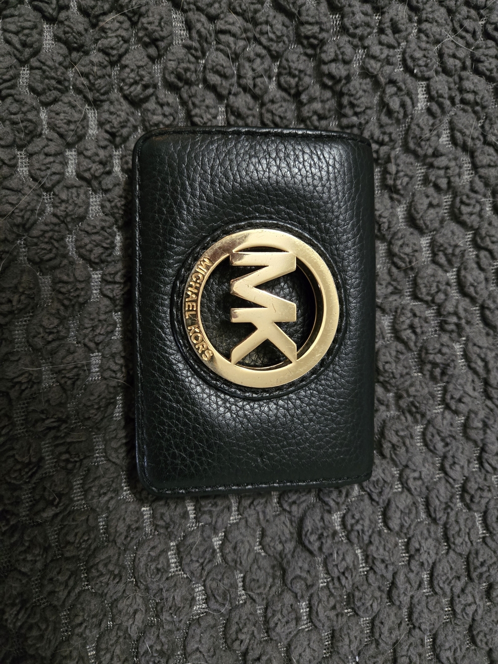 Michael Kors Black Leather Card & Key Holder with Gold MK Emblem